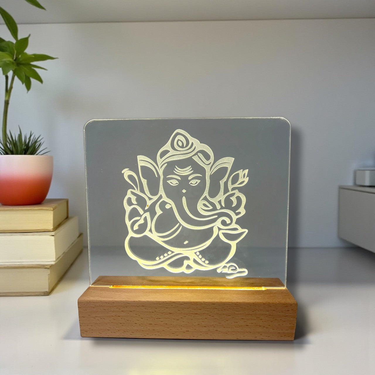Ganesha Acrylic Night Lamp – Spiritual LED Light for Home