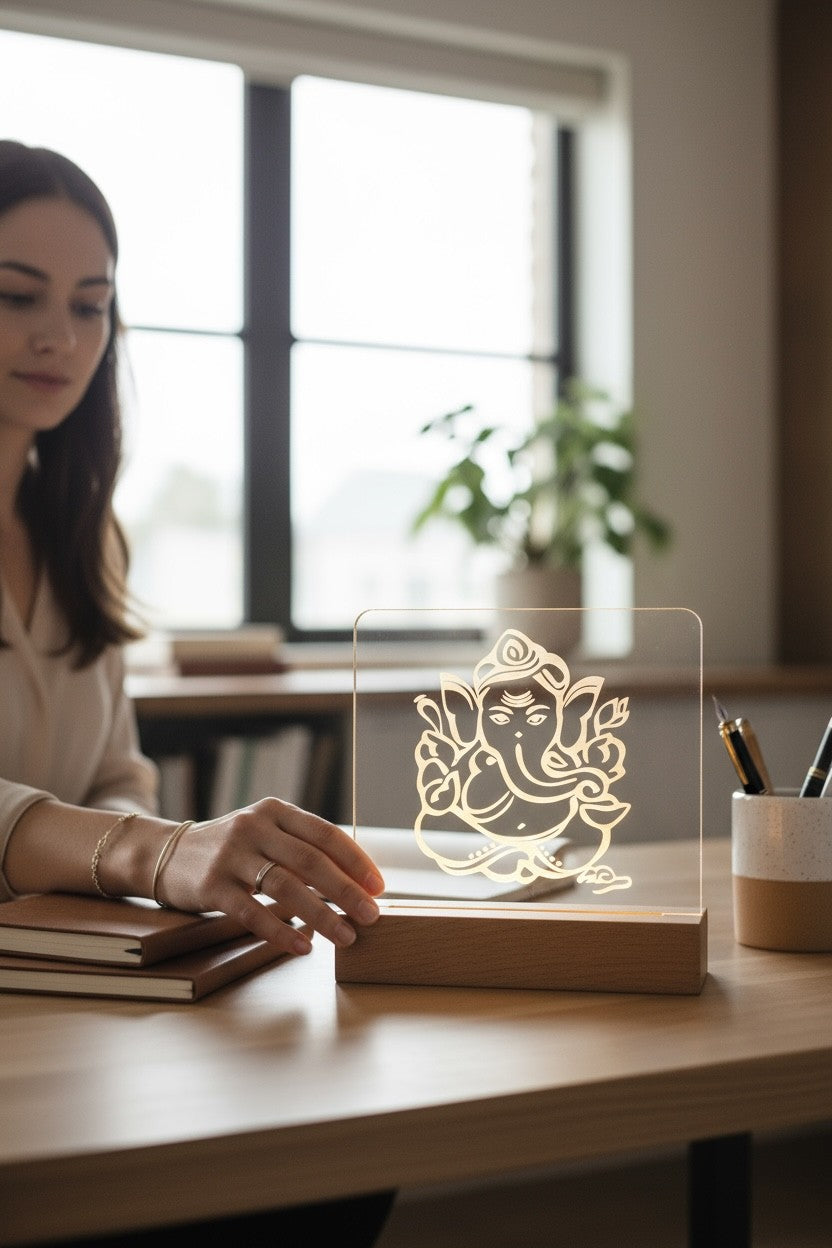 Ganesha Acrylic Night Lamp – Spiritual LED Light for Home