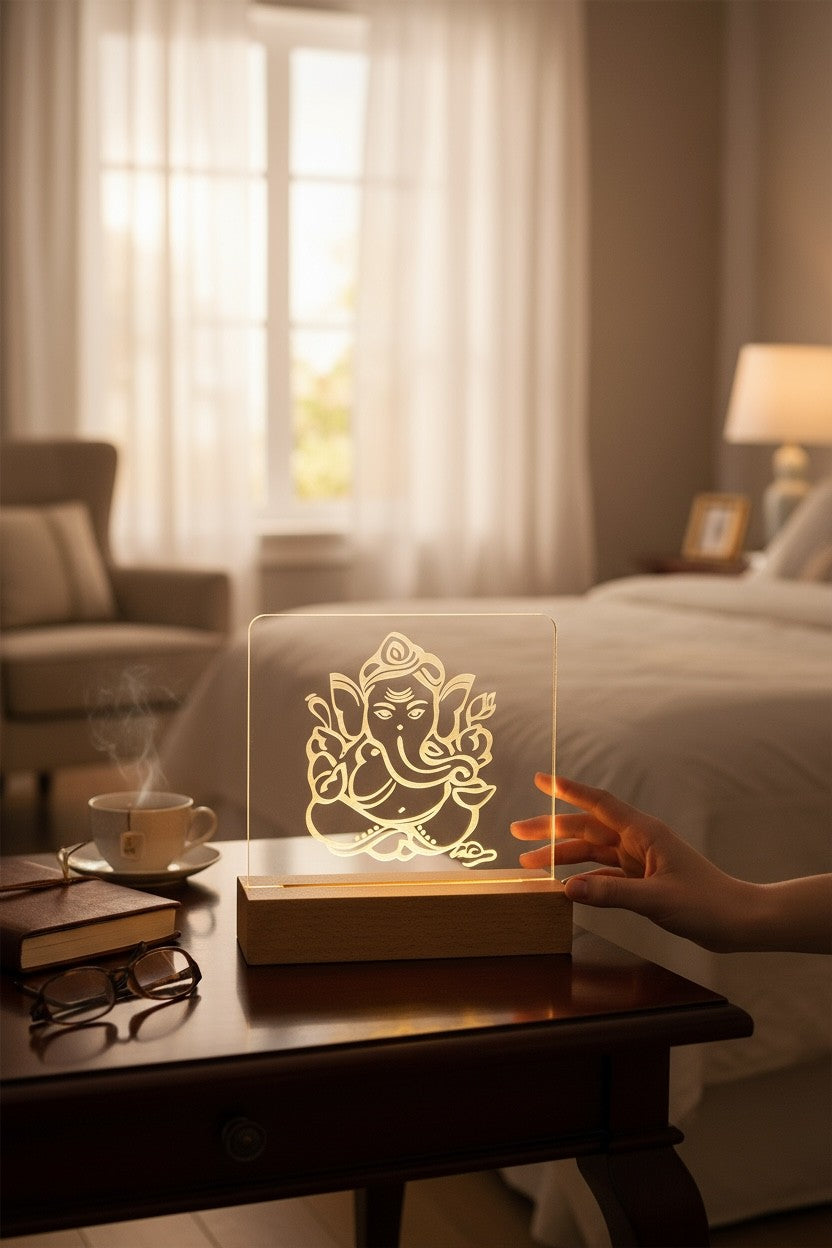 Ganesha Acrylic Night Lamp – Spiritual LED Light for Home