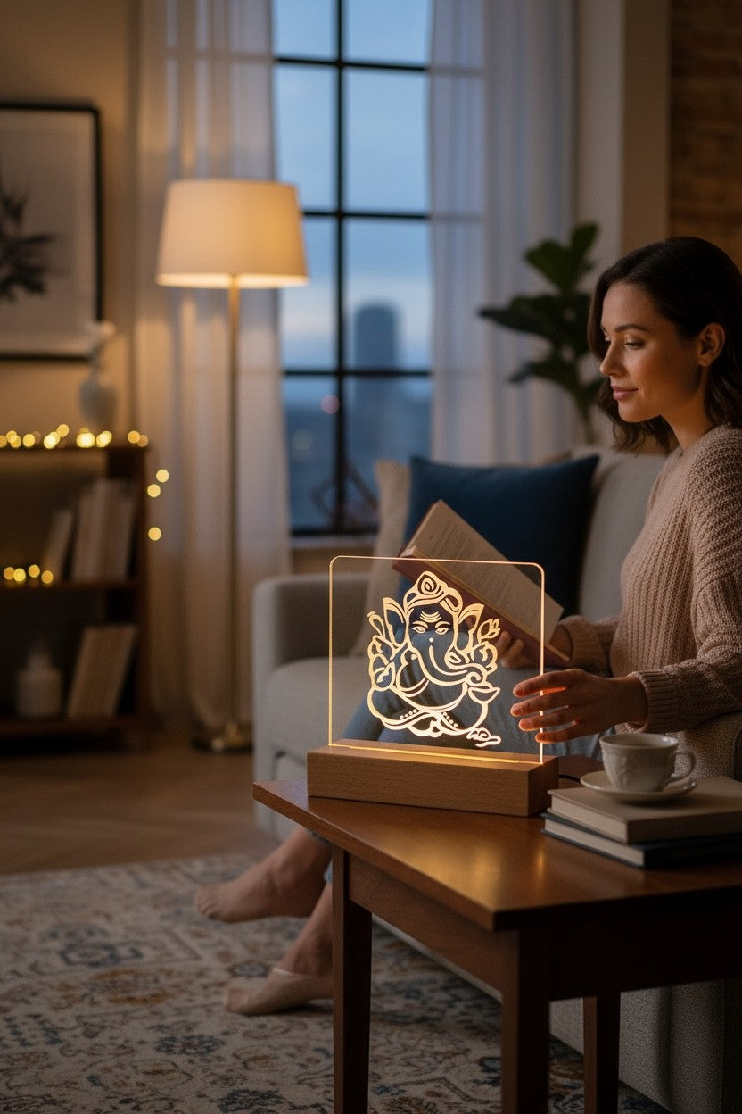 Ganesha Acrylic Night Lamp – Spiritual LED Light for Home
