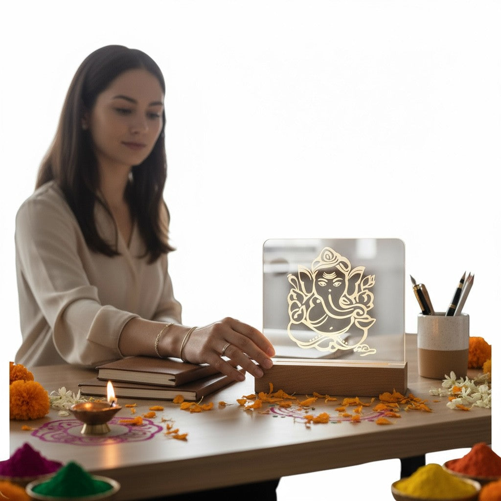 Ganesha Acrylic Night Lamp – Spiritual LED Light for Home